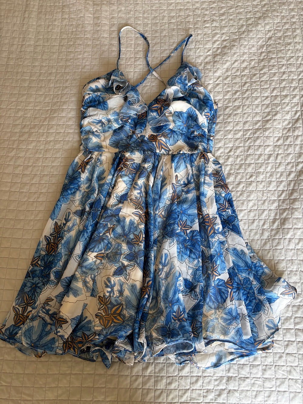 Ark & Co. Blue Floral Ruffle Mini Dress Small